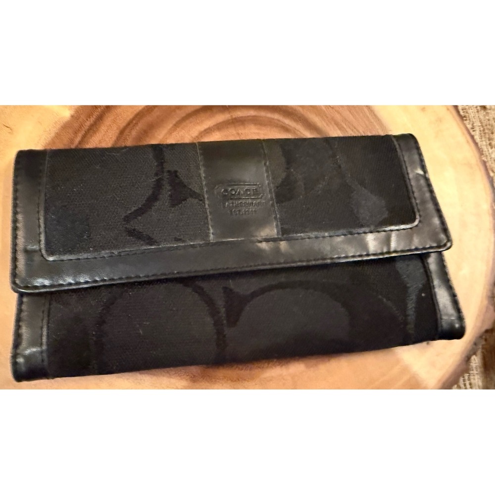 Coach Vintage Legacy Leather Wear Canvas Leather Slim Trifold Wallet Black